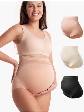 Momcozy Seamless Maternity Support Briefs 3 Pack In Black, Almond, & Oyster NWT